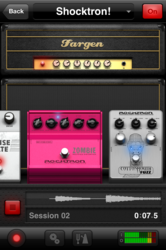 Rocktron’s Zombie Rectified Distortion and Cottonmouth Fuzz pedals in AmpKit 1.2 app.